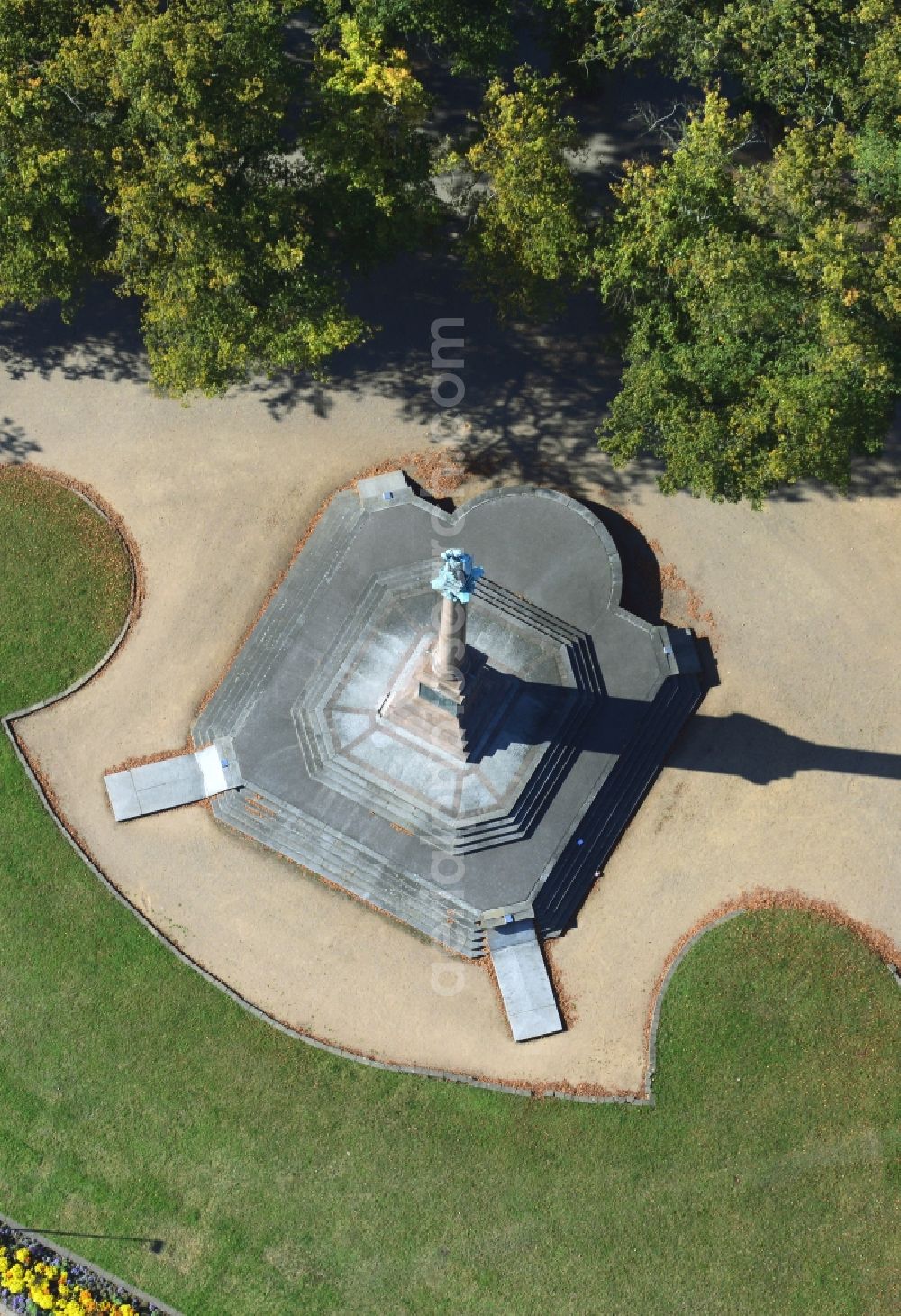 Schwerin from above - Monument to the Victory Column in Schwerin in Mecklenburg-Western Pomerania