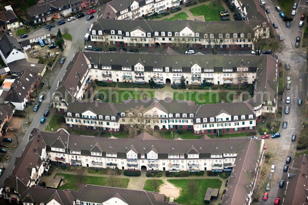 Duisburg from above - Listed Allotment Huettenheim in Duisburg in North Rhine-Westphalia. Built in the style of the reform chain store architecture