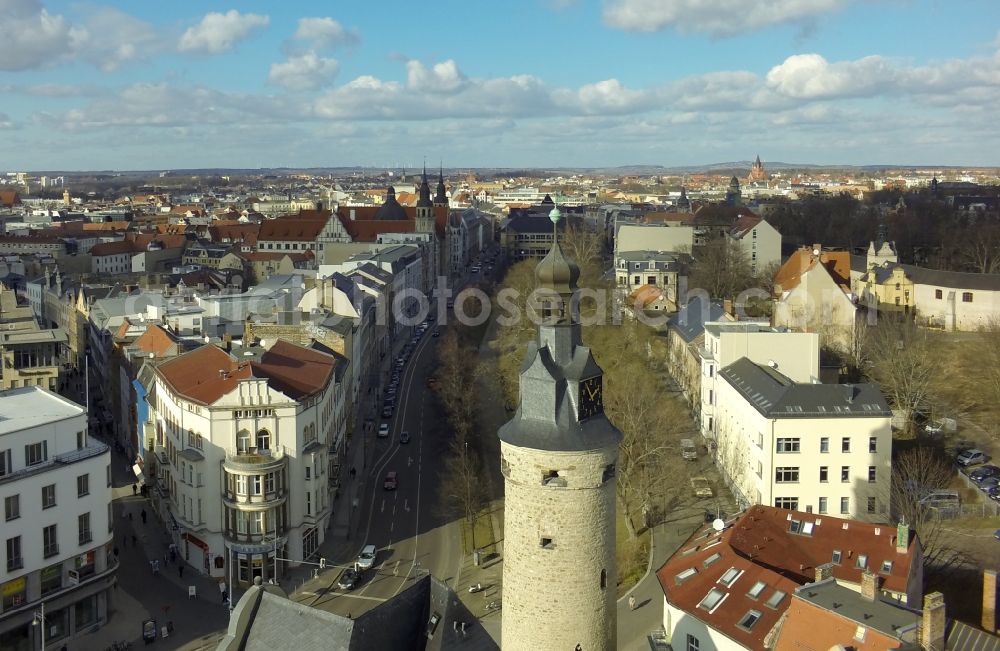 Aerial image Halle Saale - View of Protected Monument Leipzig tower at Hansering in Halle an der Saale in Saxony-Anhalt