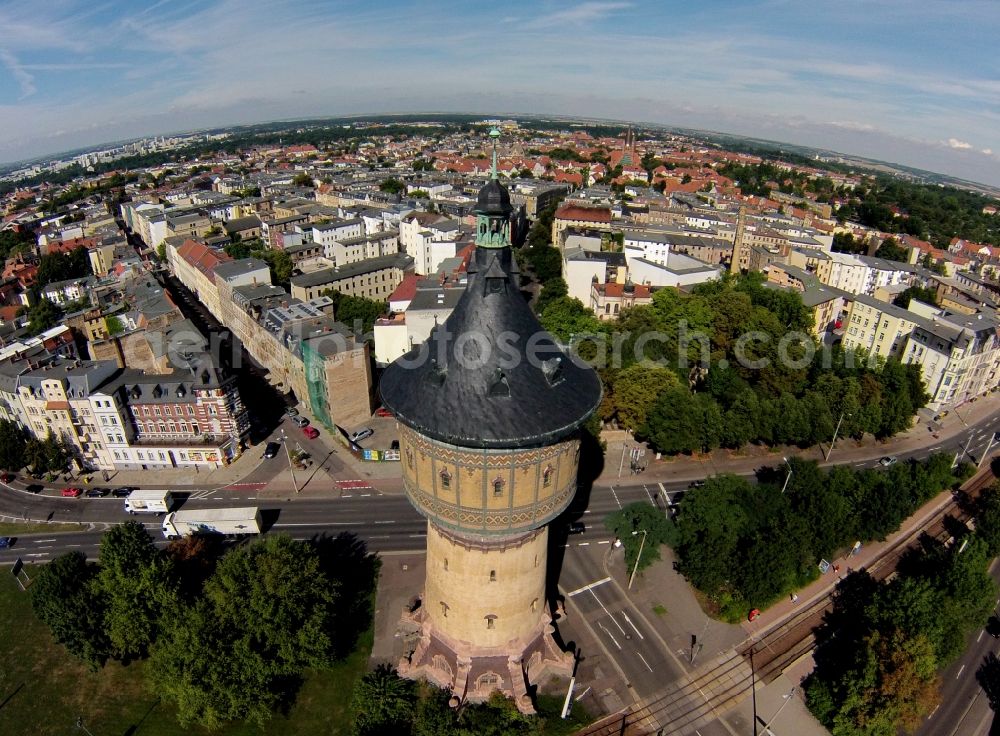 Aerial image Halle - View of the listed water tower north in Halle im Sachsen-Anhalt