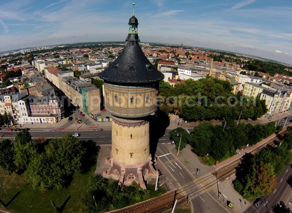 Aerial photograph Halle - View of the listed water tower north in Halle im Sachsen-Anhalt