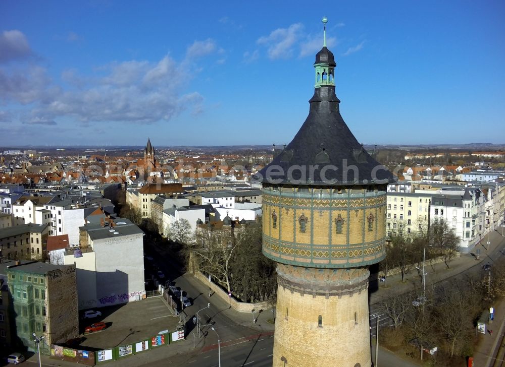 Halle from the bird's eye view: View of the listed water tower north in Halle im Sachsen-Anhalt