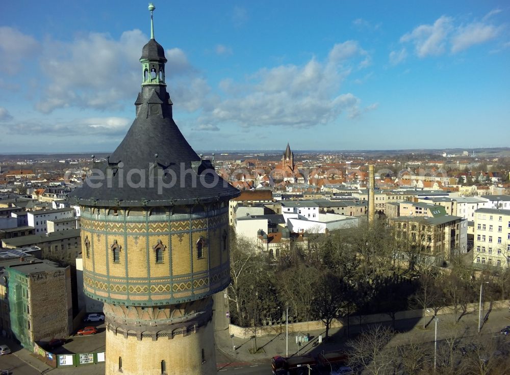 Aerial image Halle - View of the listed water tower north in Halle im Sachsen-Anhalt