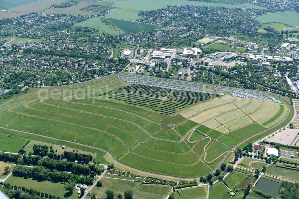 Aerial image Magdeburg - View of the solar park in Magdeburg in Saxony-Anhalt. Under the direction of the WSB group, there was built the solar park on the former domestic waste landfill Cracauer Anger