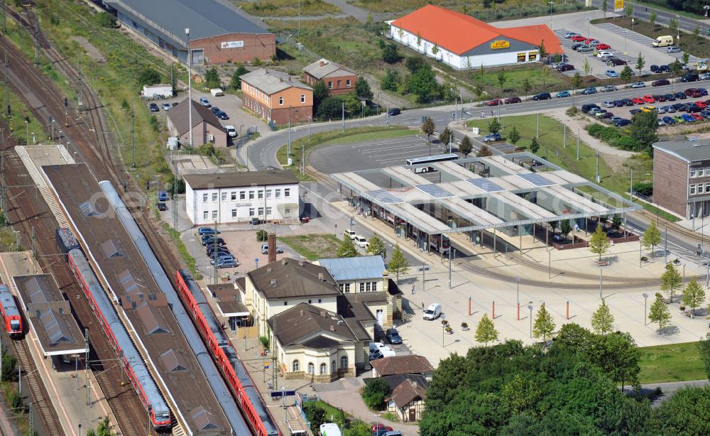 Gotha from above - View of the tram and bus station in Gotha, which was built in 2007 during a remodeling of the station forecourt