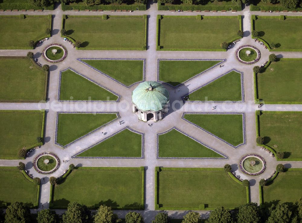 München from above - The courtyard garden is a baroque park in the heart of Munich. It was built between 1613 and 1617 by Elector Maximilian I.of Bavaria as a Renaissance garden in Italian style