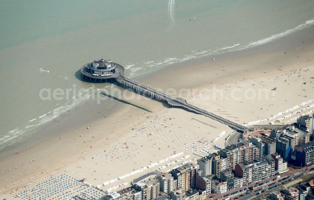 Blankenberge from the bird's eye view: The Belgium Pier is a pier with a hall for events in Blankenberge on the North Sea coast of Belgium. Blankenberge is located in the district Bruges in West Flan ders