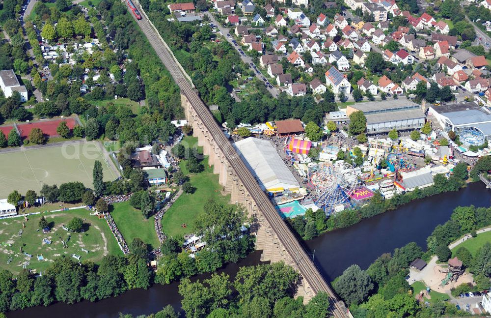 Bietigheim-Bissingen from above - Der Bietigheimer Eisenbahnviadukt über dem Enztal mit dem Bietigheimer Pferdemarkt in Bietigheim - Bissingen. Die Eisenbahnbrücke wurde unter der Leitung von Karl Etzel erbaut. The Bietigheimer railway viaduct with the Bietigheimer horse market in Bietigheim-Bissingen.