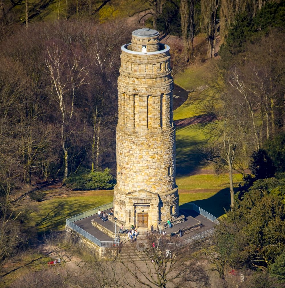 Aerial photograph Bochum - The Bismarck tower in the city park of Bochum in North Rhine-Westphalia