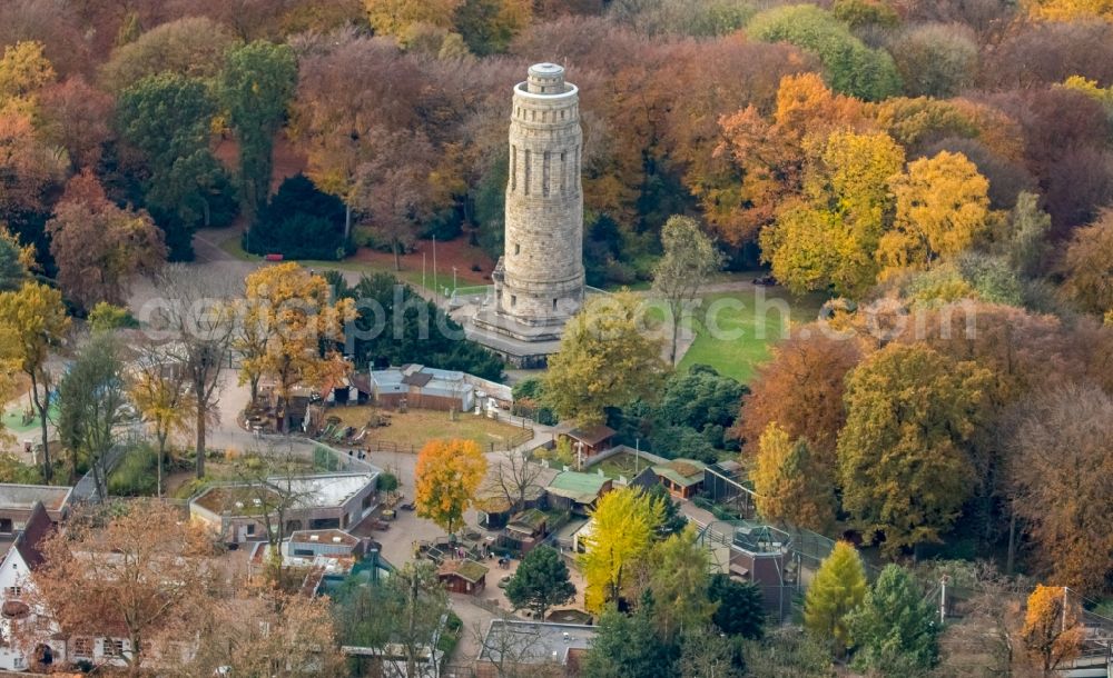 Bochum from above - The Bismarck tower in the city park of Bochum in North Rhine-Westphalia