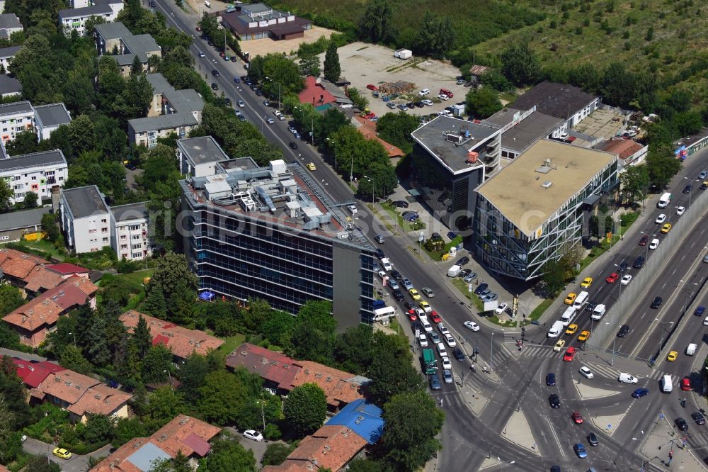 Aerial photograph Bukarest - The office and commercial building complex Baneasa Airport Tower in Bucharest, Romania. The property on the road Blvd. Ion Ionescu de la Brad is a project of IMMOFINANZ AG