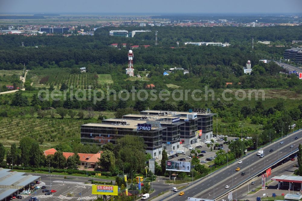 Bukarest from above - The office and commercial building complex Victoria Business Park in Bucharest in Romania. It is anchored by the accounting firm KPMG. The property on the highway Bucuresti-Ploiesti soseaua is a project of IMMOFINANZ AG