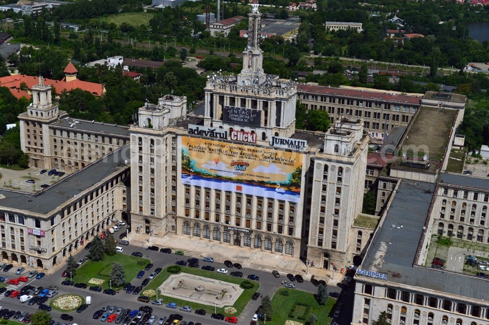 Bukarest from above - The office and commercial building complex House of Free Press in Bucharest, Romania. The Casa Presei Libere is built in real-socialist, Stalinist embossed power architecture