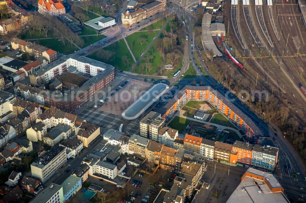 Aerial image Herne - Buschmannshof Square and its surrounding area in the center of the Wanne part of Herne in the state of North Rhine-Westphalia