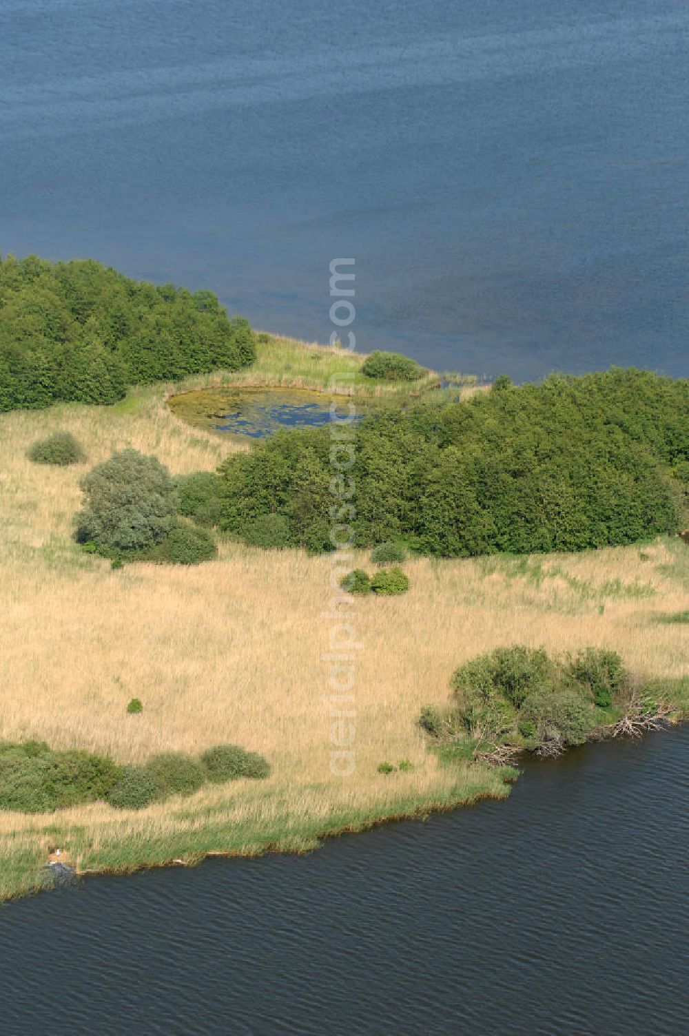 Börgerende-Rethwisch from the bird's eye view: Blick auf den Conventer See. Er befindet sich direkt an der Ostseeküste zwischen Heiligendamm und Börgerende-Rethwisch, im Naturschutzgebiet Conventer Niederung. Der See hat eine Länge von 1,7 km und eine Breite von 0,8 km. Der See ist durch einen Kanal mit der Ostsee verbunden, im See befinden sich drei Inseln. Kontakt: Gemeinde Börgerende-Rethwisch, Seestraße 14, 18211 Börgerende; Tel. 038203 / 74973,