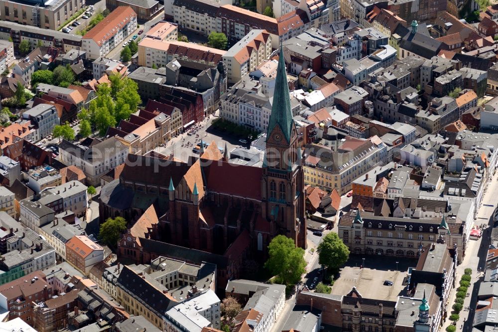 Aerial image Schwerin - Schwerin Cathedral of St. Mary and St. John's in the old town of Schwerin in Mecklenburg-Western Pomerania