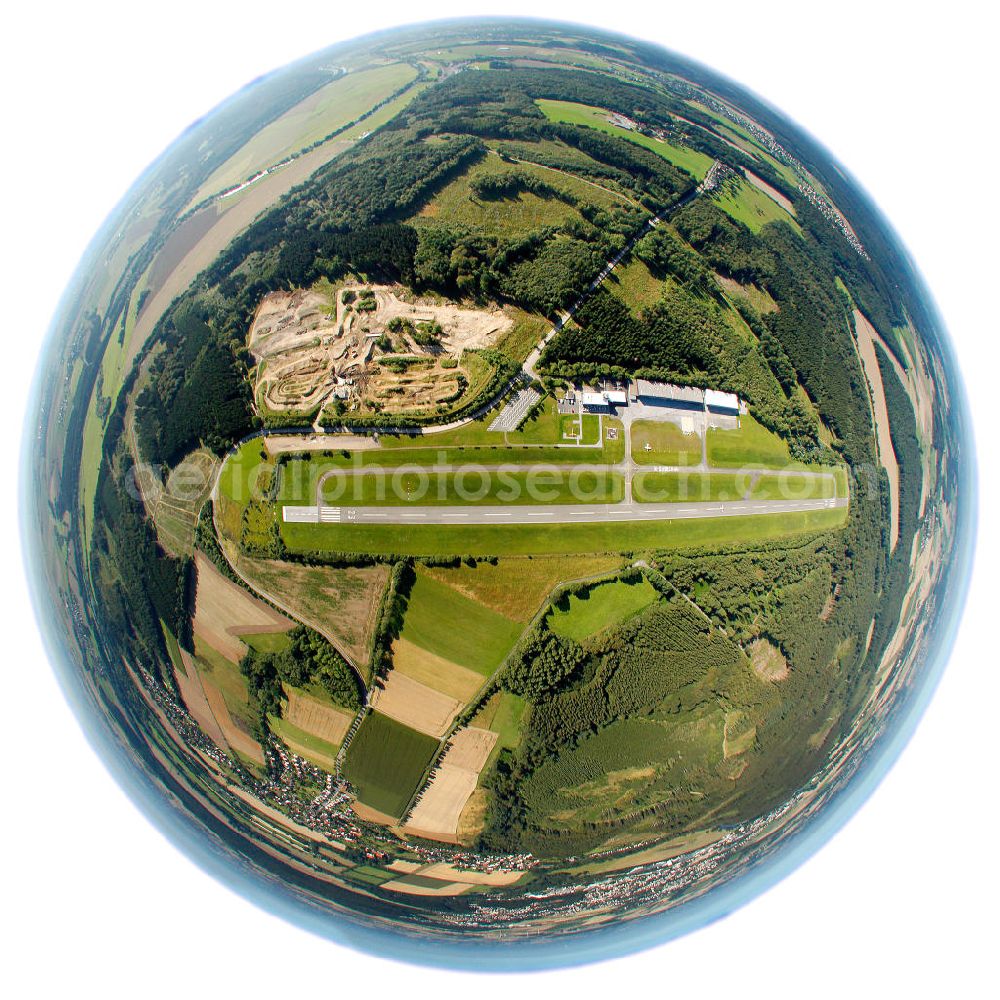 Arnsberg from above - Fisheye motive of the airfield Arnsberg Menden in North Rhine-Westphalia