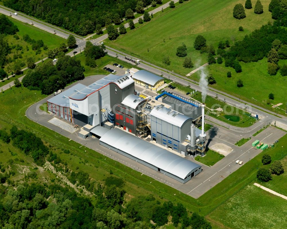 Bremgarten from the bird's eye view: The airfield and industrial area Bremgarten in the Breisgau region of the state of Baden-Württemberg. The area is a former military airfield. Today it is a nature preserve. View of the facilities of TREA energy recovery company and SOTEC energy technology