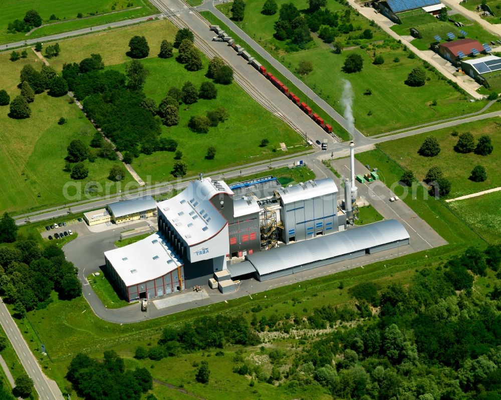 Aerial image Bremgarten - The airfield and industrial area Bremgarten in the Breisgau region of the state of Baden-Württemberg. The area is a former military airfield. Today it is a nature preserve. View of the facilities of TREA energy recovery company and SOTEC energy technology