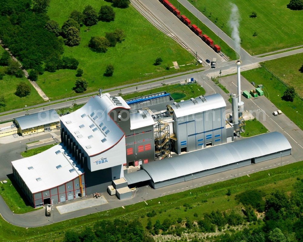 Aerial photograph Bremgarten - The airfield and industrial area Bremgarten in the Breisgau region of the state of Baden-Württemberg. The area is a former military airfield. Today it is a nature preserve. View of the facilities of TREA energy recovery company and SOTEC energy technology