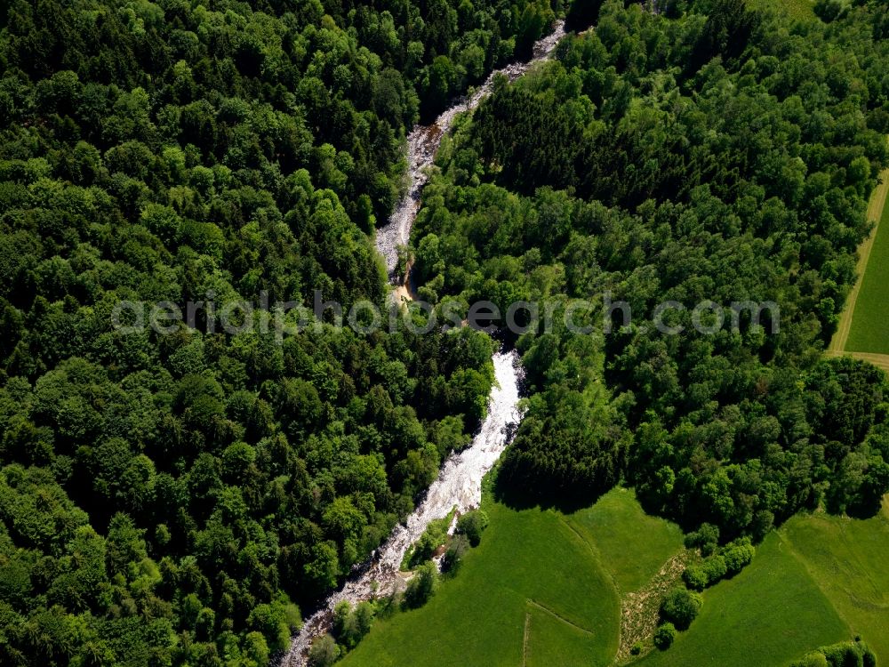 Aerial photograph Rettenbach - The river Ilz in the district of Rettenbach in state of Bavaria. The Ilz is a left side arm of the Danube in the region of the Bavarian Forest. It runs through the local hills and forests