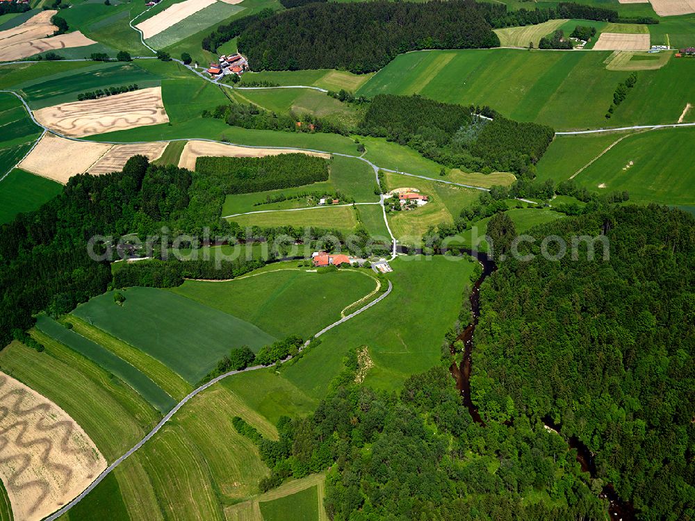 Rettenbach from above - The river Ilz in the district of Rettenbach in state of Bavaria. The Ilz is a left side arm of the Danube in the region of the Bavarian Forest. It runs through the local hills and forests