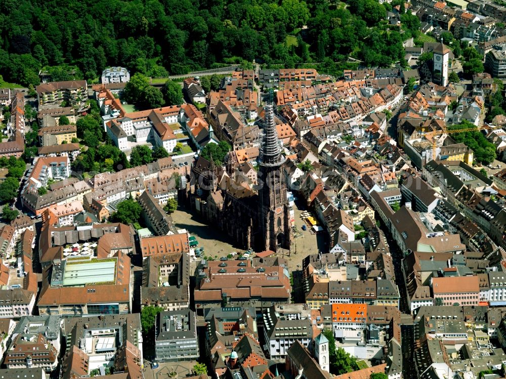 Freiburg from above - The Freiburg Cathedral Church of the city of Freiburg, Baden-Wuerttemberg