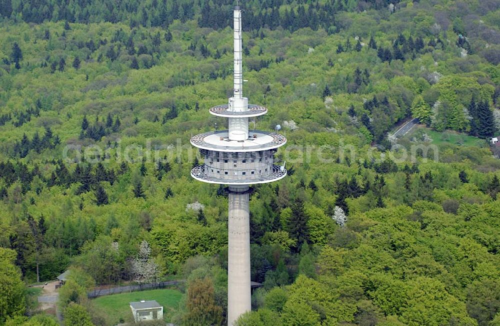 Aerial photograph Winterstein (Hessen) - Der Funkturm auf dem Steinkopf. Der Turm gehört zur Telekom-Gruppe T-Systems. Zur Zeit werden hier keine Rundfunksender ausgestrahlt.