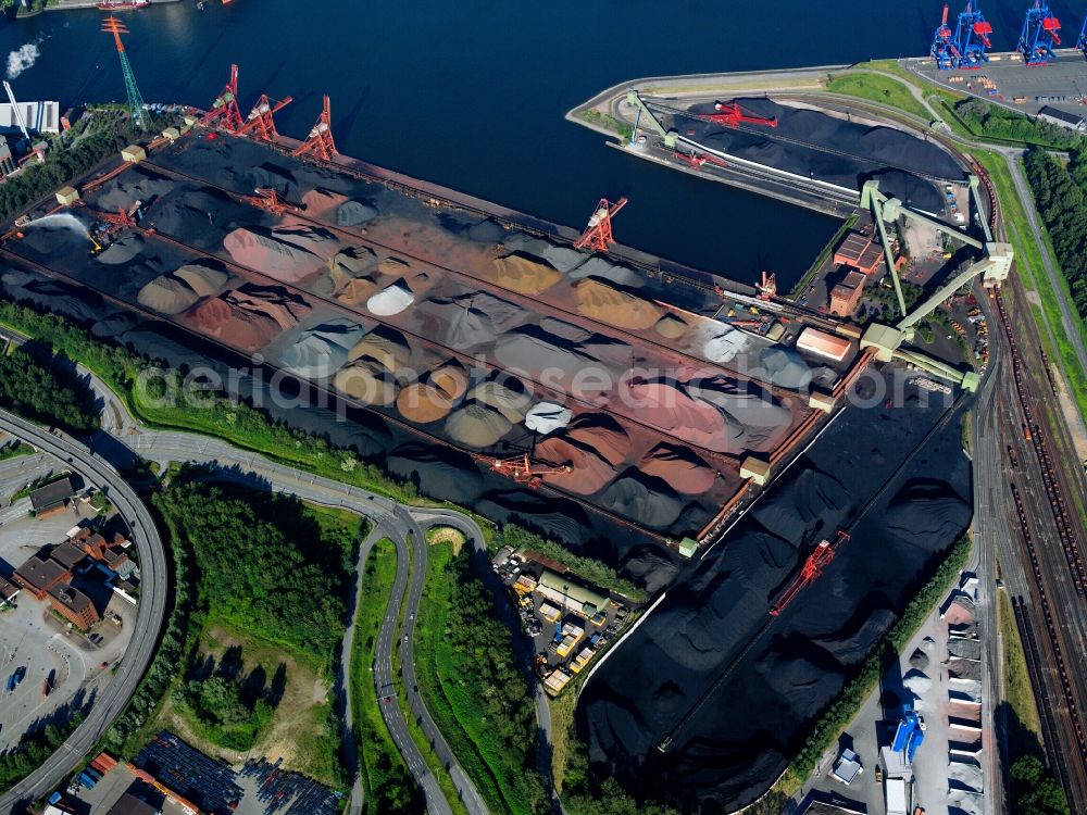 Hamburg from the bird's eye view: The Port of Hamburg. It is located on the river Elbe and is the largest port in Germany and the second largest in Europe. View of the harbour Sandauhafen