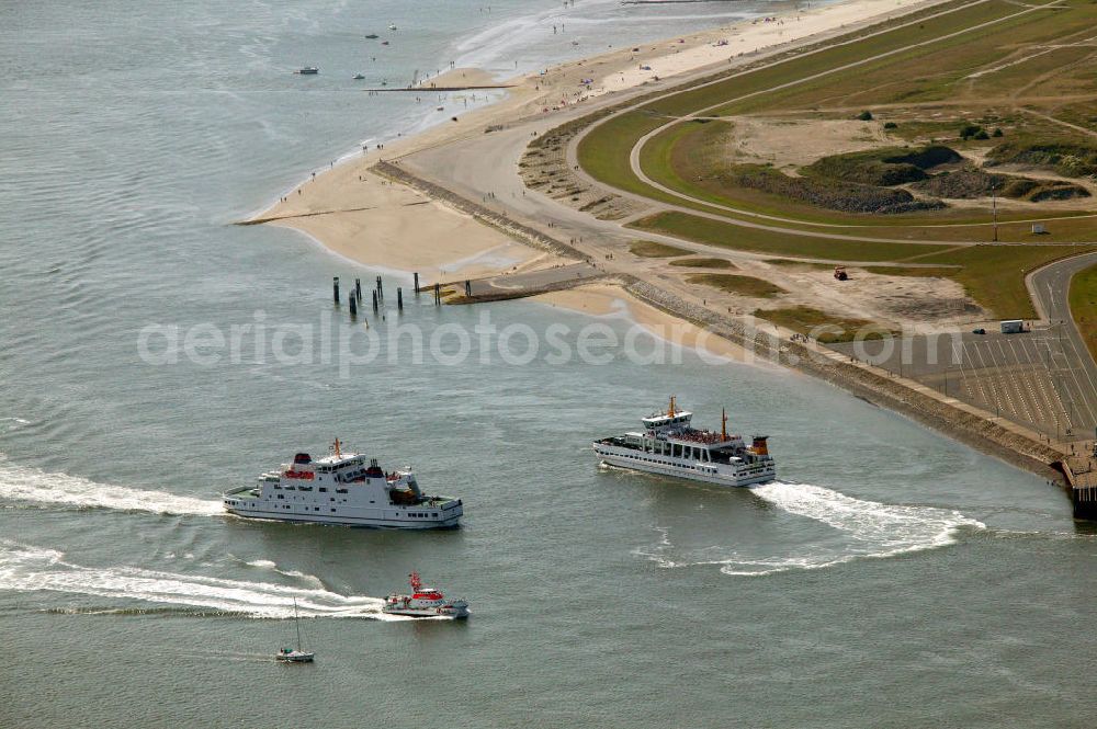 Norderney from above - Blick über den Hafen von Norderney. Der Hafen Norderney dient hauptsächlich als Fährhafen und Sportboothafen. View of the port of Norderney. The Port Norderney serves mainly as a ferry terminal and marina.