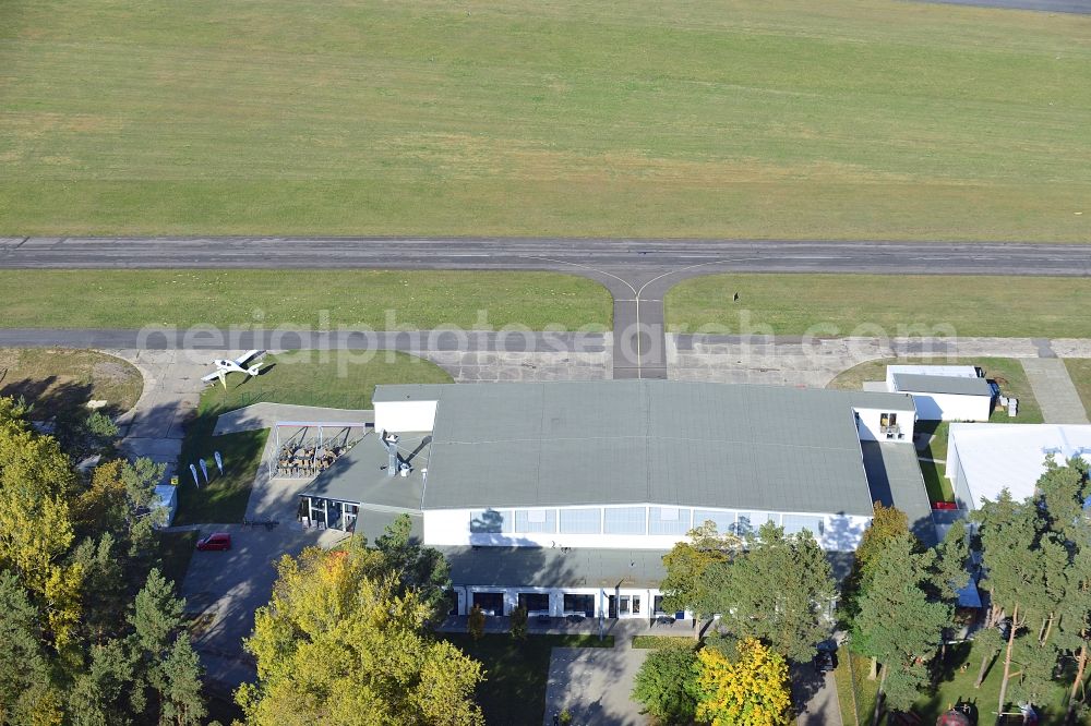 Zirchow from above - View of the recreational facility Hangar 10 at the airfield of Heringsdorf near Zirchow in Mecklenburg-Vorpommern. It consists of a small aircraft museum, a demonstration workshop, flight simulators, a game world and dining facilities