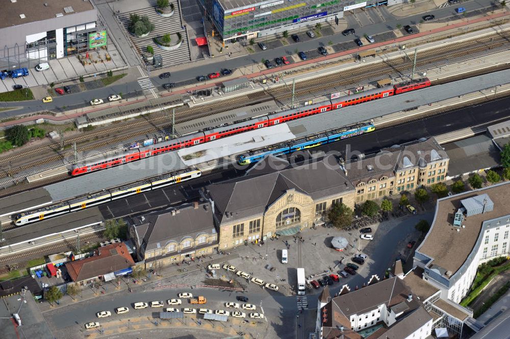 Aerial image Bielefeld - View of the main station Bielefeld, the main railway station in the region of East Westphalia-Lippe. In 2006, the transit station was redeveloped