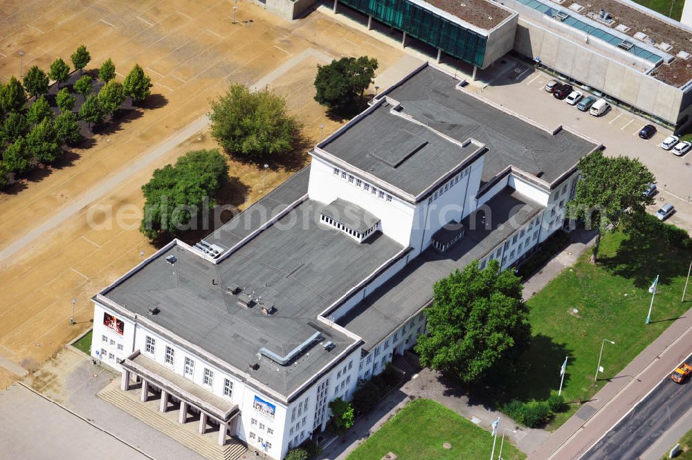 Bitterfeld from the bird's eye view: The Palace of Culture was built by Bitterfeld Electrochemical state combine. Today, the house is owned by the PD Chemical Park Bitterfeld -Wolfen