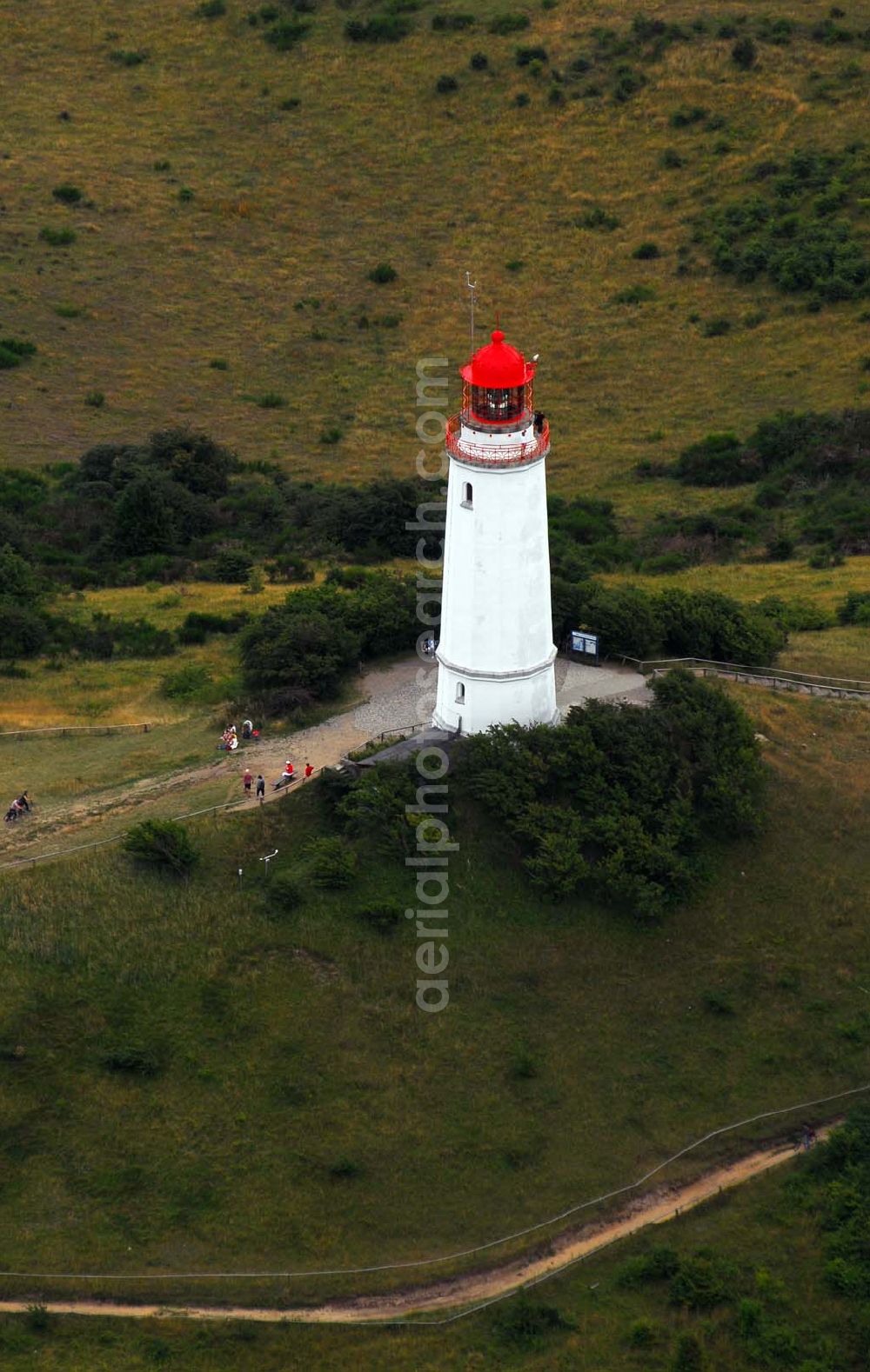 Aerial image Hiddensee (Rügen) - Der Leuchtturm Dornbusch auf Hiddensee. Der 28 Meter hohe Turm wurde 1888 erbaut und in Betrieb genommen. Heute ist er außerdem ein beliebter Aussichtspunkt und gilt als Wahrzeichen Hiddensees.