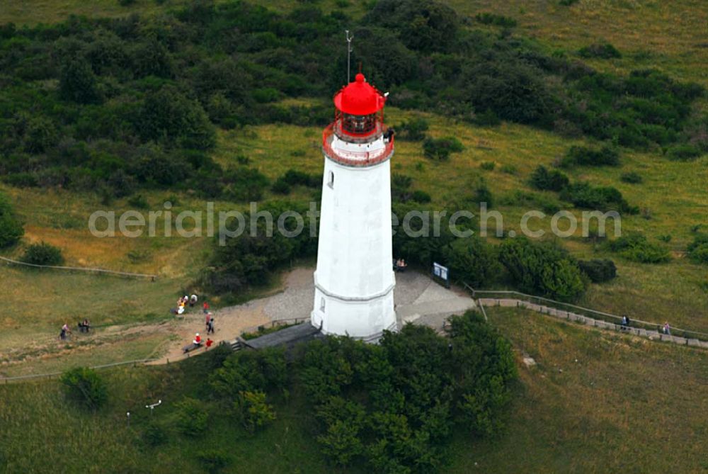 Hiddensee (Rügen) from the bird's eye view: Der Leuchtturm Dornbusch auf Hiddensee. Der 28 Meter hohe Turm wurde 1888 erbaut und in Betrieb genommen. Heute ist er außerdem ein beliebter Aussichtspunkt und gilt als Wahrzeichen Hiddensees.