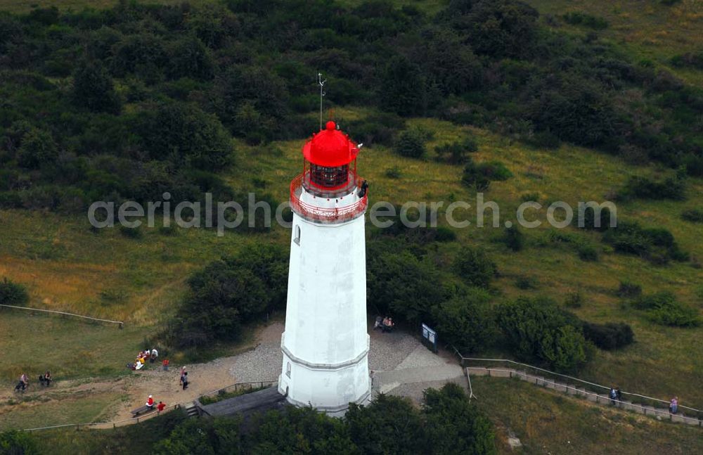 Aerial image Hiddensee (Rügen) - Der Leuchtturm Dornbusch auf Hiddensee. Der 28 Meter hohe Turm wurde 1888 erbaut und in Betrieb genommen. Heute ist er außerdem ein beliebter Aussichtspunkt und gilt als Wahrzeichen Hiddensees.