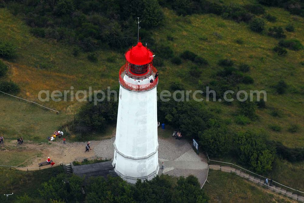 Aerial photograph Hiddensee (Rügen) - Der Leuchtturm Dornbusch auf Hiddensee. Der 28 Meter hohe Turm wurde 1888 erbaut und in Betrieb genommen. Heute ist er außerdem ein beliebter Aussichtspunkt und gilt als Wahrzeichen Hiddensees.