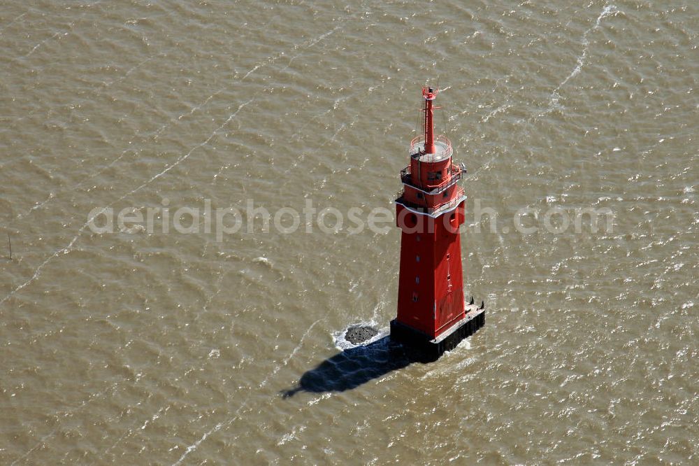 Robbenplate from the bird's eye view: The Lighthouse Seal Plate is a building erected from 1924 to 1925 in the Weser estuary. It is located in the west of the sandbar seal plate and now serves as leading light