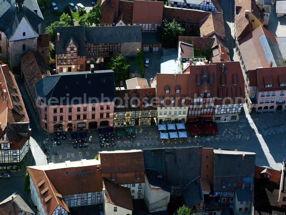 Quedlinburg from the bird's eye view: Market place of Quedlinburg in Saxony-Anhalt. Quedlinburg was announced as a World Heritage Site by the UNESCO in 1994. Thus it is one of the largest land monuments in Germany