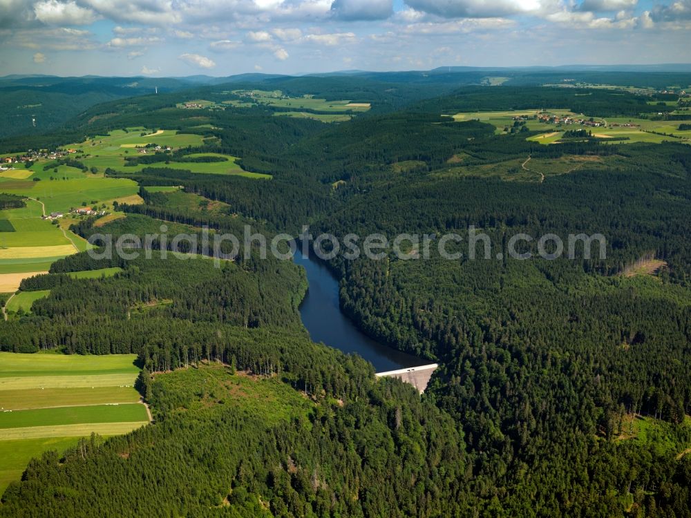 Brenden from above - The Mettma barrier lake in Brenden in the community of Ühlingen-Birkendorf in the state of Baden-Württemberg. The pool is a pump accumulator lake in the valley of the Mettma in the Black Forest. It is part of the network of the Schluchsee works AG Laufenburg between the lake Schluchsee and the river Rhine. It is used for power generation