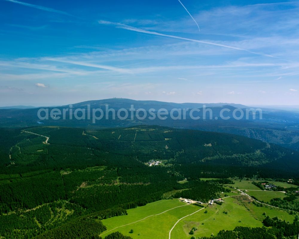 Aerial photograph Herzberg - The Harz National Park is one of the largest forest national parks in Germany. It covers areas in the states of Lower Saxony and Saxony-Anhalt. The park is recognized internationally by the IUCN and part of the European system of protected areas Natura 2000. The area's forests, especially spruce and beech forests, covered. In addition to the extensive forest areas because of their particular manifestation Moore take a prominent position. Landscape are also formative granite cliffs and mountain creeks