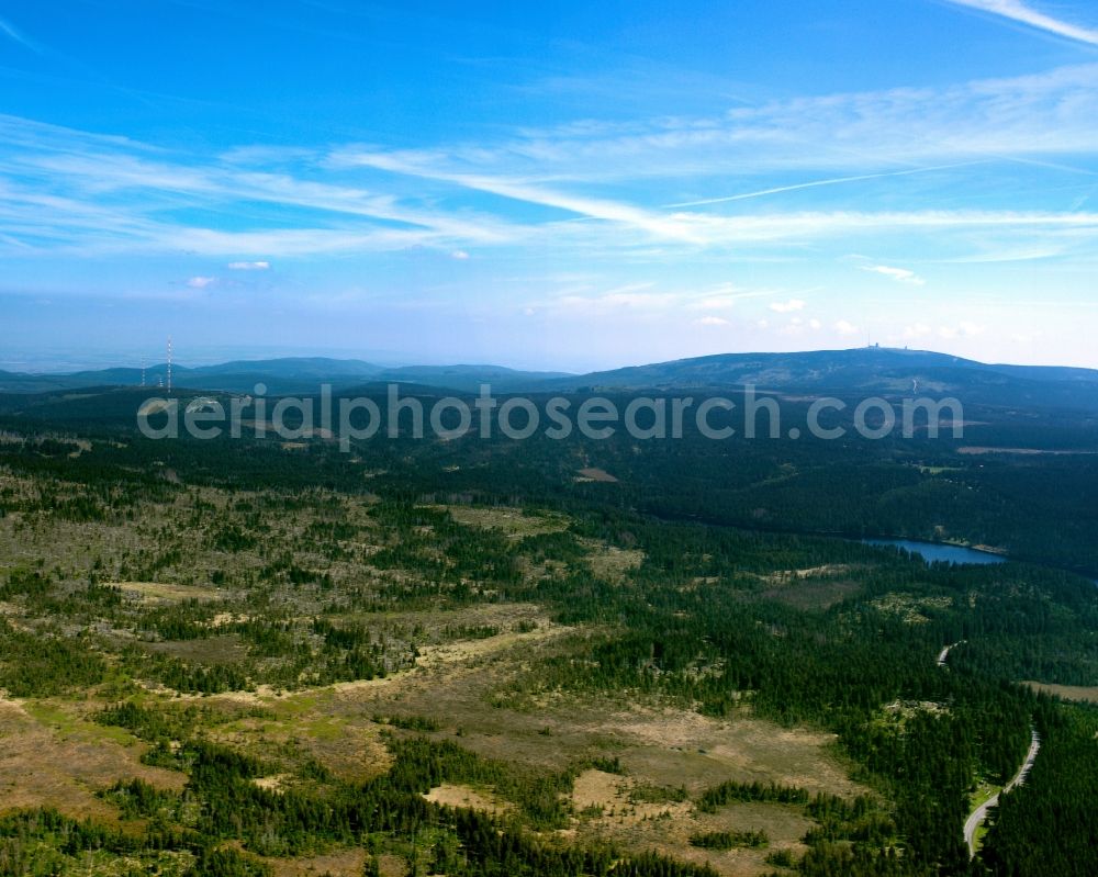 Herzberg from above - The Harz National Park is one of the largest forest national parks in Germany. It covers areas in the states of Lower Saxony and Saxony-Anhalt. The park is recognized internationally by the IUCN and part of the European system of protected areas Natura 2000. The area's forests, especially spruce and beech forests, covered. In addition to the extensive forest areas because of their particular manifestation Moore take a prominent position. Landscape are also formative granite cliffs and mountain creeks