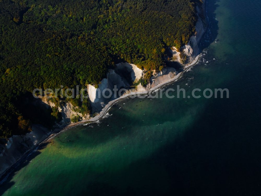 Aerial image Sassnitz - The National Park is situated on the peninsula Jasmund Jasmund in the northeast of the island of Rügen in Mecklenburg-Western Pomerania and has existed since the 12th September 1990. It is 3003 hectares and is Germany's smallest national park. Since 25 June 2011 is a part of Buchenwald in the park on UNESCO's world heritage. The area of the National Park Jasmund includes, but is also the chalk cliff coast