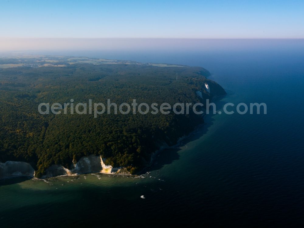 Aerial photograph Lohme - The National Park is situated on the peninsula Jasmund Jasmund in the northeast of the island of Rügen in Mecklenburg-Western Pomerania and has existed since the 12th September 1990. It is 3003 hectares and is Germany's smallest national park. Since 25 June 2011 is a part of Buchenwald in the park on UNESCO's world heritage. The area of the National Park Jasmund includes, but is also the chalk cliff coast