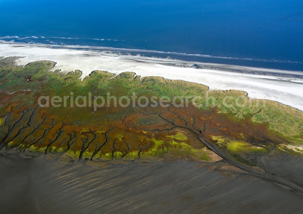 Aerial image Krummhörn - The Wadden Sea National Park was established in 1986 and encompasses the East Frisian islands, tidal flats and Seemarschen. Since June 2009, the National Park of Lower Saxony Wadden Sea National Park, together with the Schleswig-Holstein Wadden Sea and the Dutch Wadden Sea is a UNESCO World Heritage Site