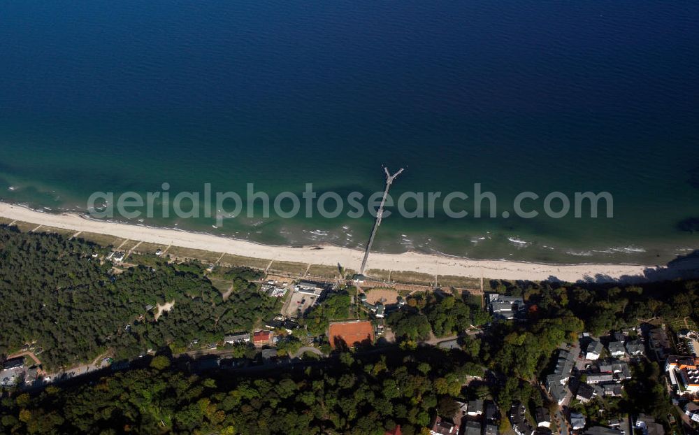 Mönchgut - Granitz from above - View of the north beach of the seaside resort Göhren. The place belongs to the municipality Mönchgut-Granitz and is located on Cape Nordperd, the easternmost part of the Baltic island of Ruegen