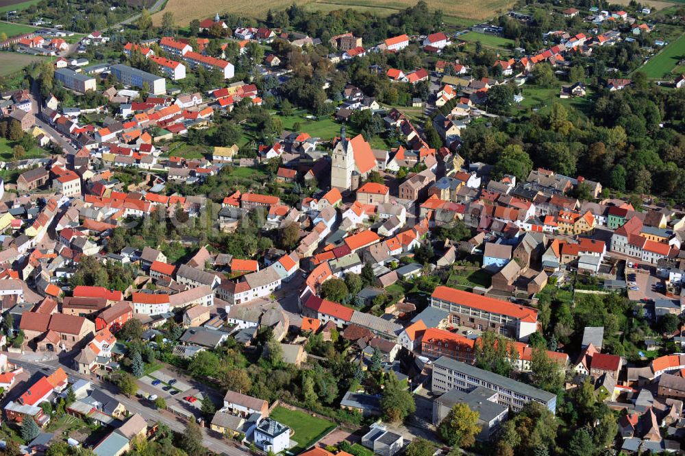 Wettin-Löbejün from above - View of Löbejün, a district of Wettin-Löbejün in Saale county of Saxony-Anhalt. The village was first mentioned in 961