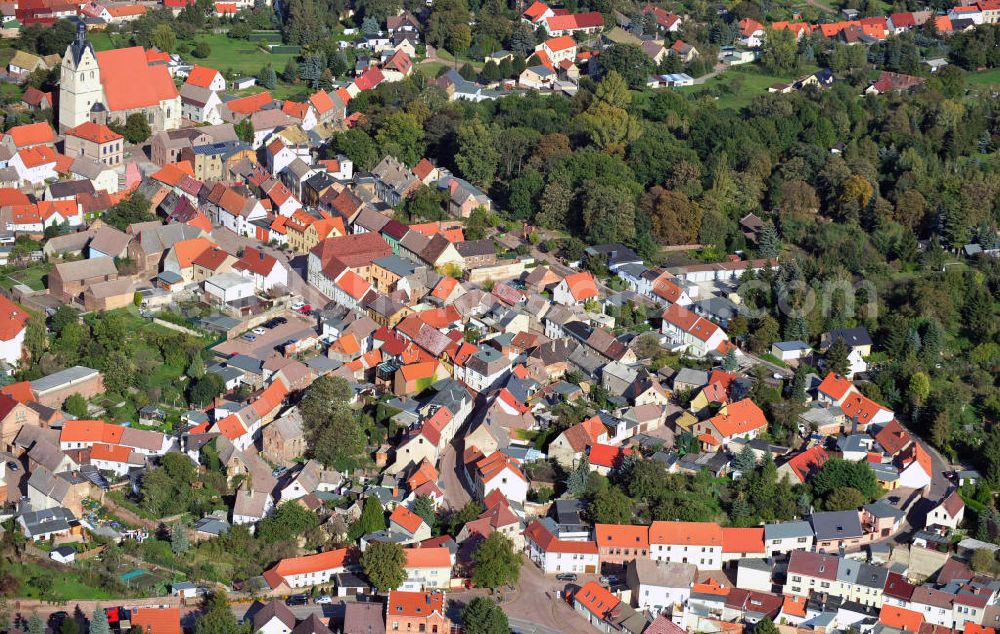 Wettin-Löbejün from the bird's eye view: View of Löbejün, a district of Wettin-Löbejün in Saale county of Saxony-Anhalt. The village was first mentioned in 961