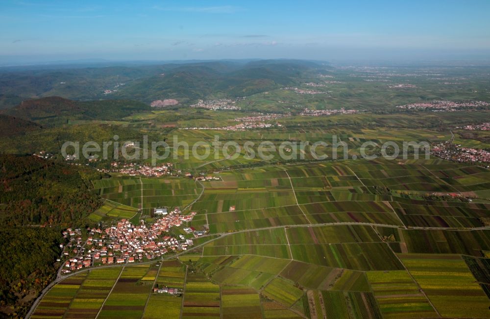 Niederbronn from above - The Palatinate Forest near in the state of Rhineland-Palatinate. It is the largest forest in Germany and one of the largest in Europe. Originally used for energy and wood, it is today marked as a recreational area as well as and important ecological area in Germany and designated a nature park