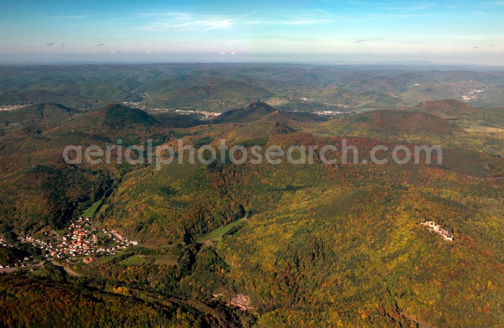 Niederbronn from the bird's eye view: The Palatinate Forest near in the state of Rhineland-Palatinate. It is the largest forest in Germany and one of the largest in Europe. Originally used for energy and wood, it is today marked as a recreational area as well as and important ecological area in Germany and designated a nature park